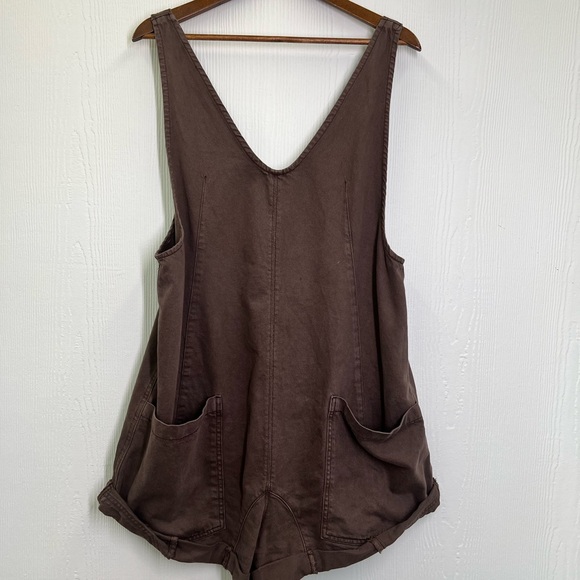 Free People - High Roller Slouchy Relaxed Adjustable Straps Overall Shorts SZ LG - Picture 8 of 12